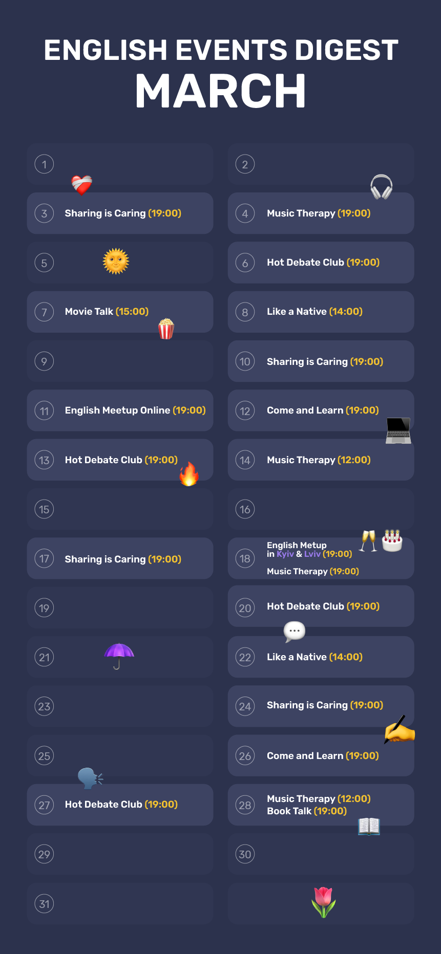 English events digest